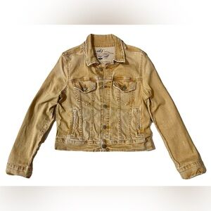 Vintage mj Denim Jacket M Tan Distressed Cropped Retro Cowgirl Rodeo Coquette